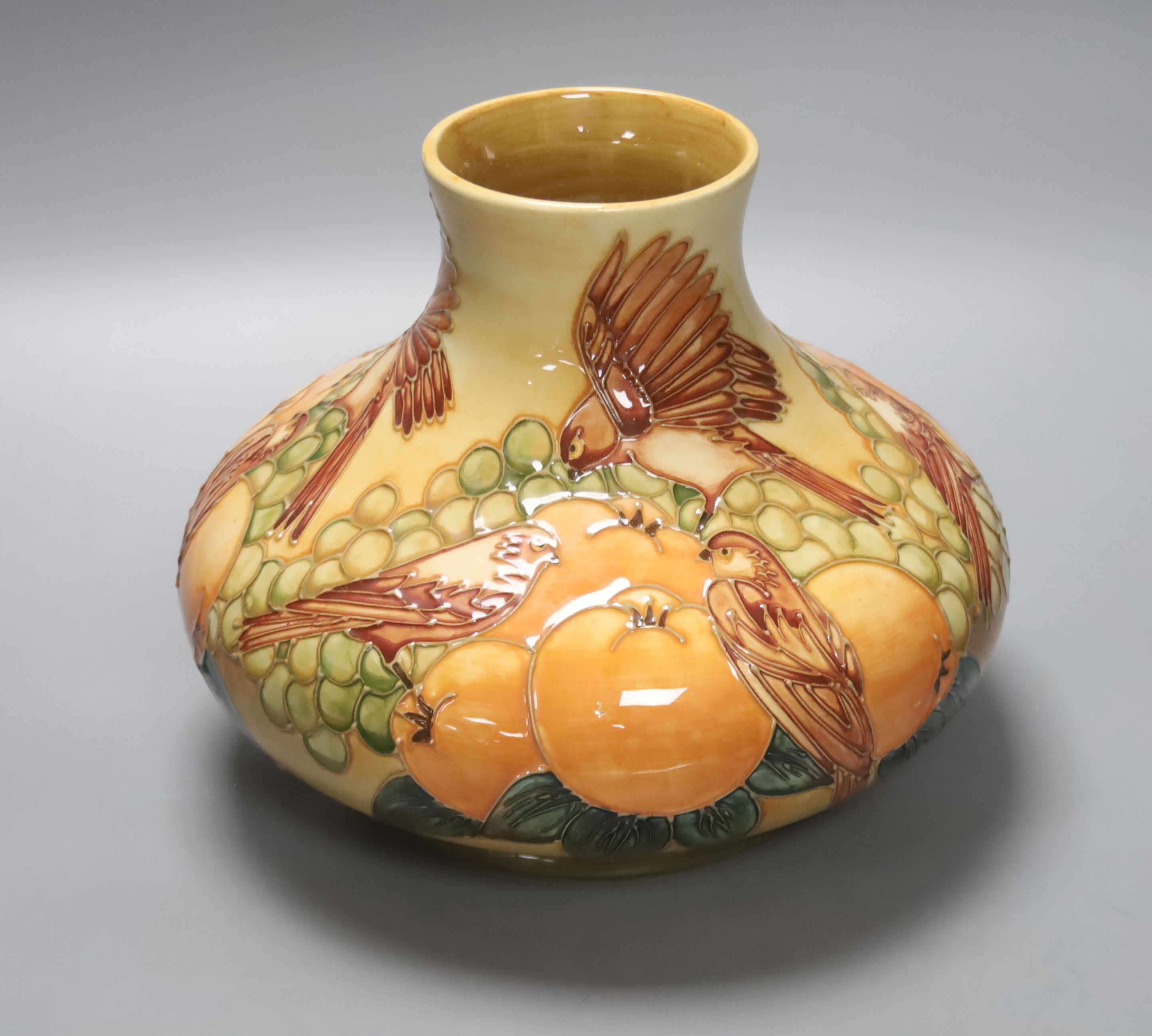 A large Moorcroft Peach and Finch pattern vase, height 20cm